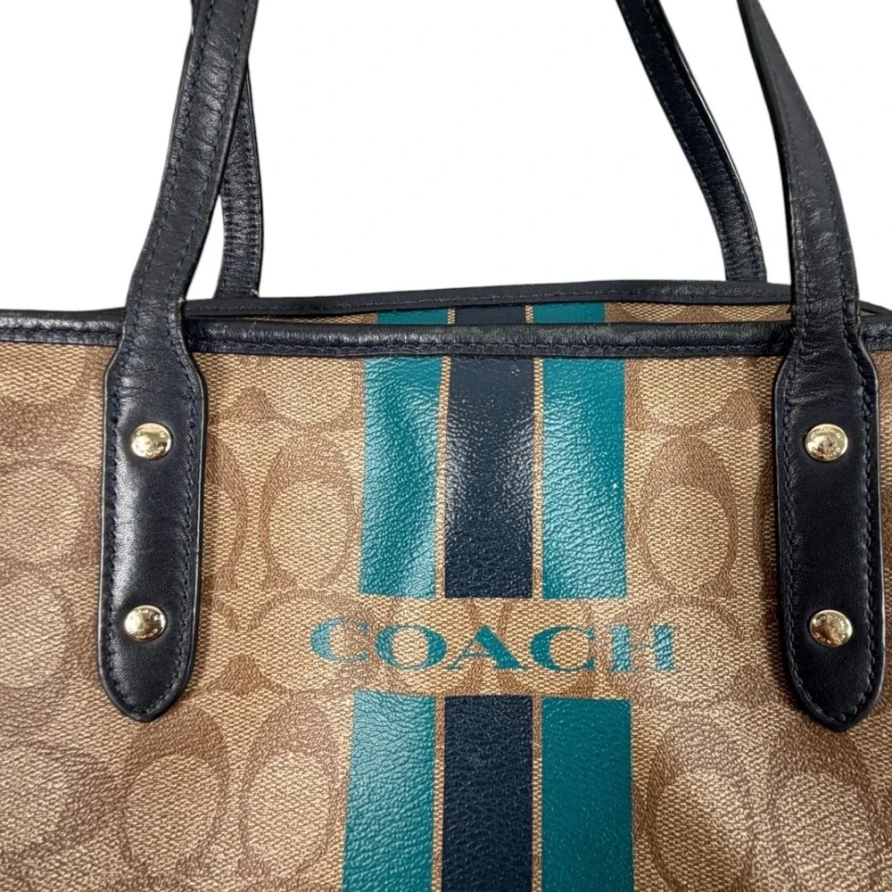 Coach Varsity City Tote F38405 Striped Monogram Leather